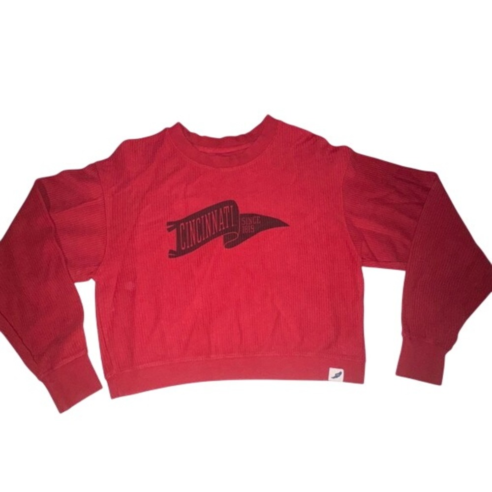 Unwind by League Cincinnati Red Corded Crewneck Sweatshirt Medium